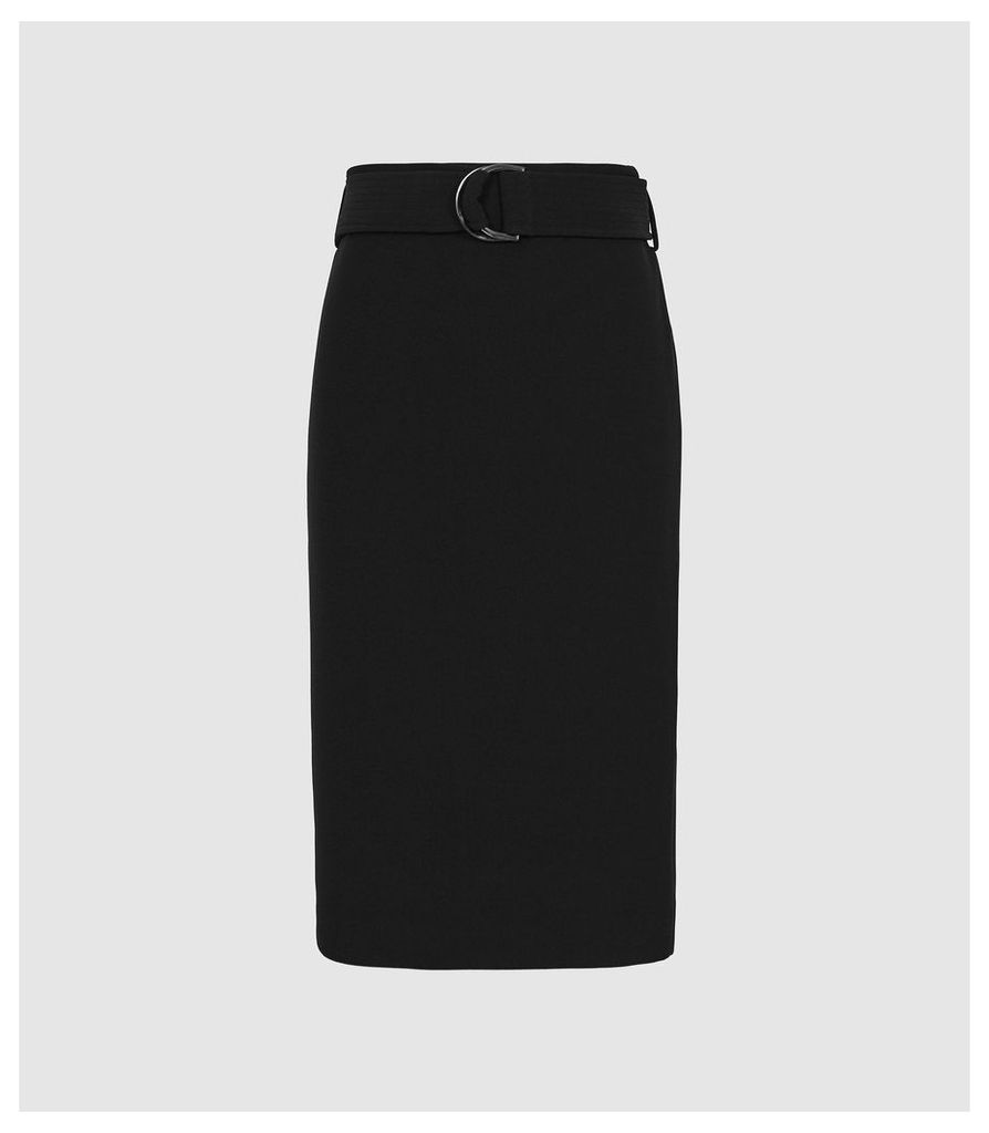 Reiss Delta - D-ring Belted Pencil Skirt in Black, Womens, Size 14