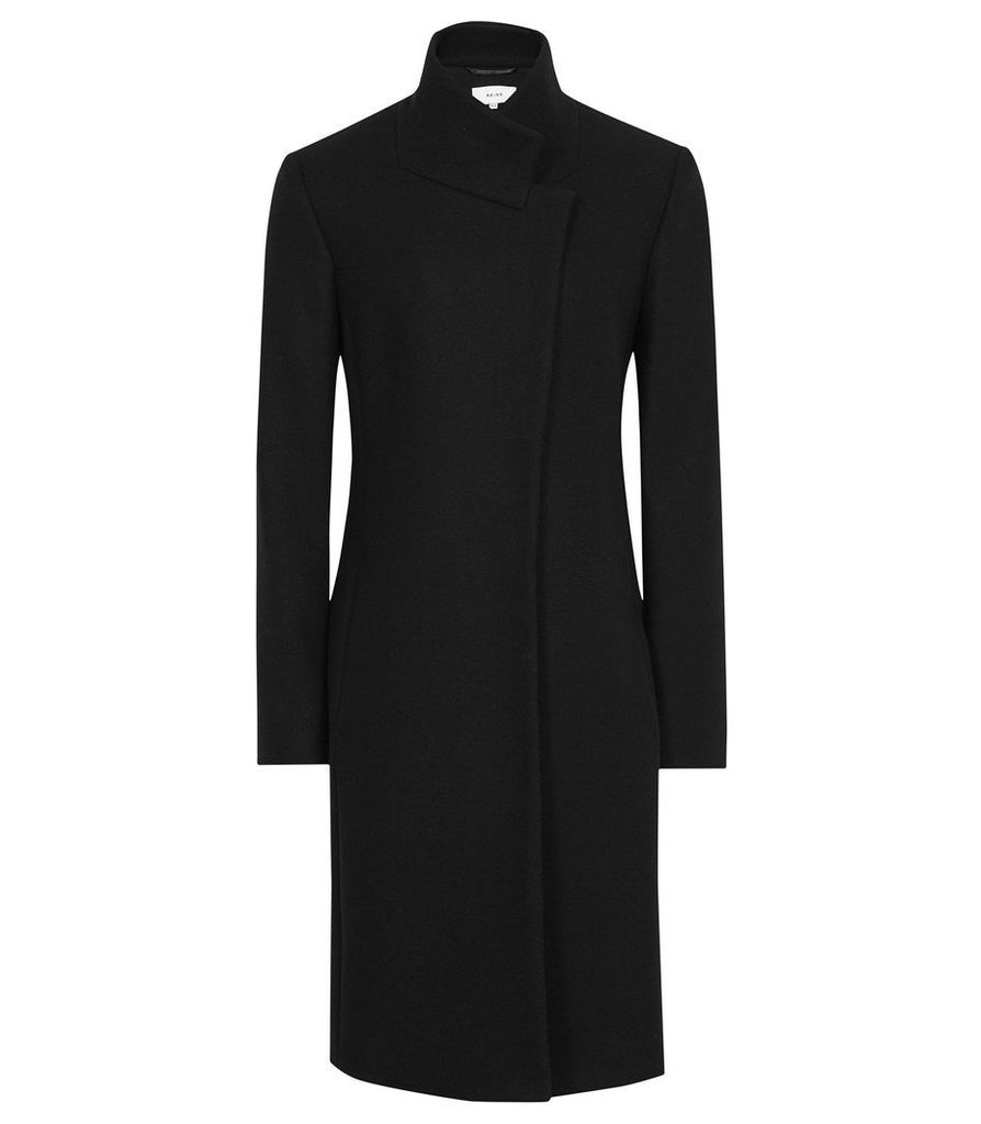 Reiss Mabel - Single Breasted Longline Coat in Black, Womens, Size 14