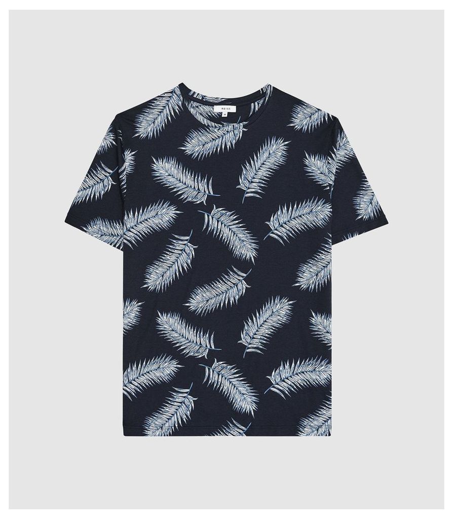 Reiss Rio - Feather Printed T-shirt in Navy, Mens, Size XXL