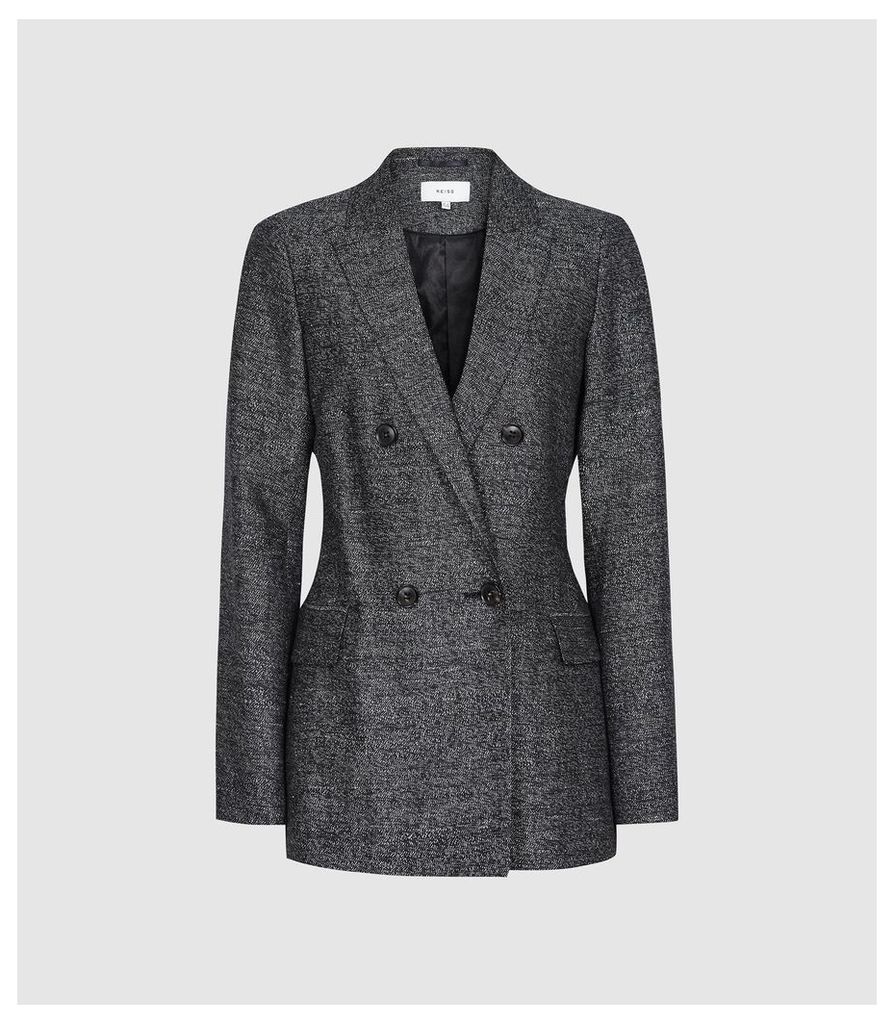 Reiss Ossie - Double Breasted Textured Blazer in Navy, Womens, Size 14
