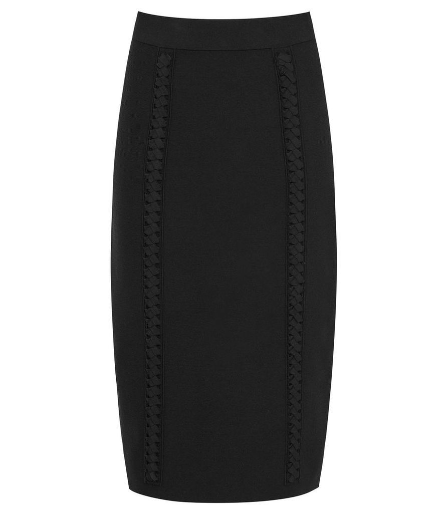 Reiss Ann - Braid Detail Knitted Pencil Skirt in Black, Womens, Size XXL