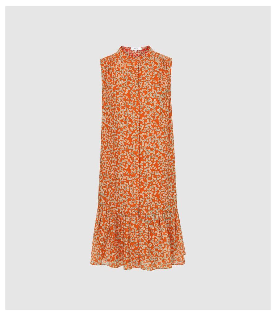 Reiss Nia - Printed Shift Dress in Coral, Womens, Size 16