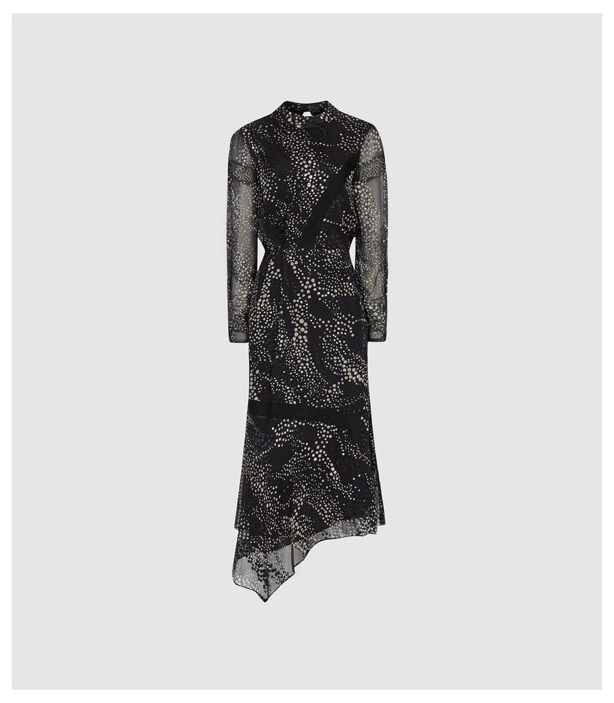 Reiss Luiza - Burnout Printed Midi Dress in Monochrome, Womens, Size 16