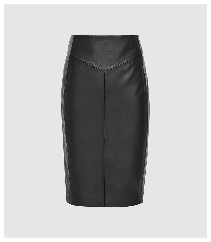Reiss Megan - Leather Pencil Skirt in Black, Womens, Size 16