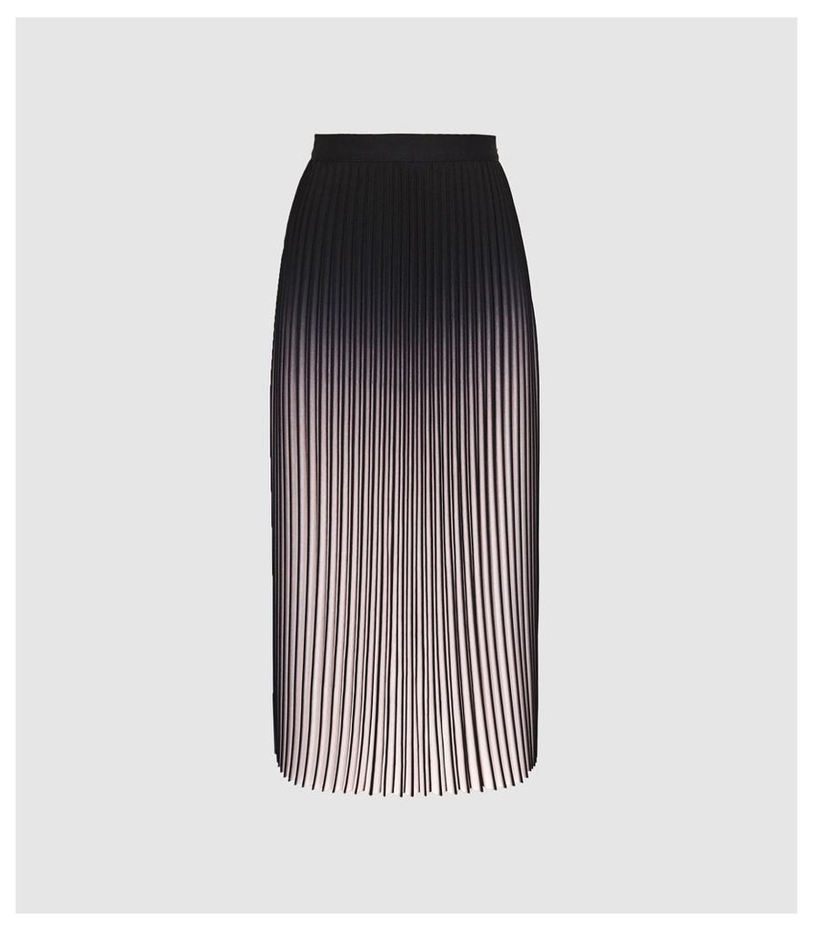Reiss Marlie - Ombre Pleated Midi Skirt in Neutral/black, Womens, Size 14