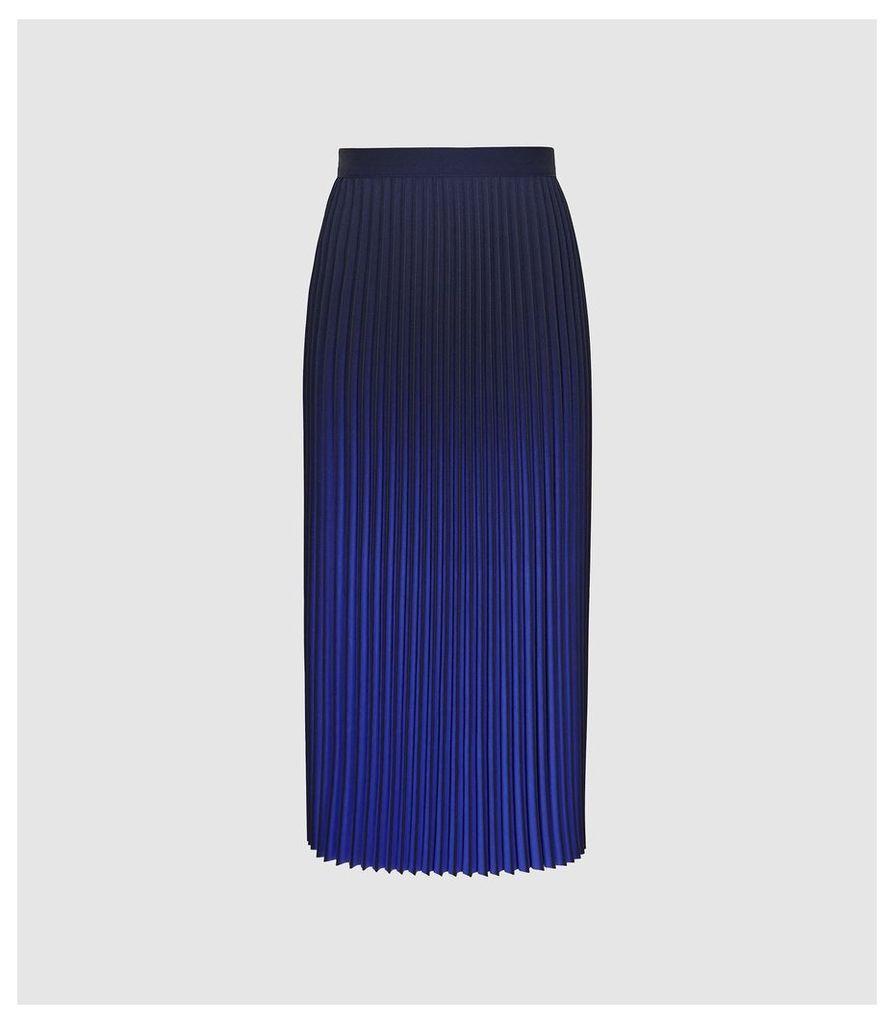 Reiss Marlie - Ombre Pleated Midi Skirt in Cobalt, Womens, Size 14