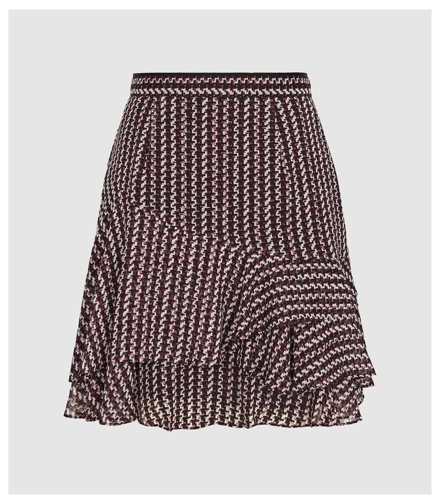 Reiss Lulu - Printed Flippy Skirt in Berry, Womens, Size 14