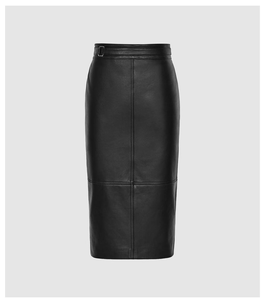Reiss Kai - Leather Pencil Skirt in Black, Womens, Size 14