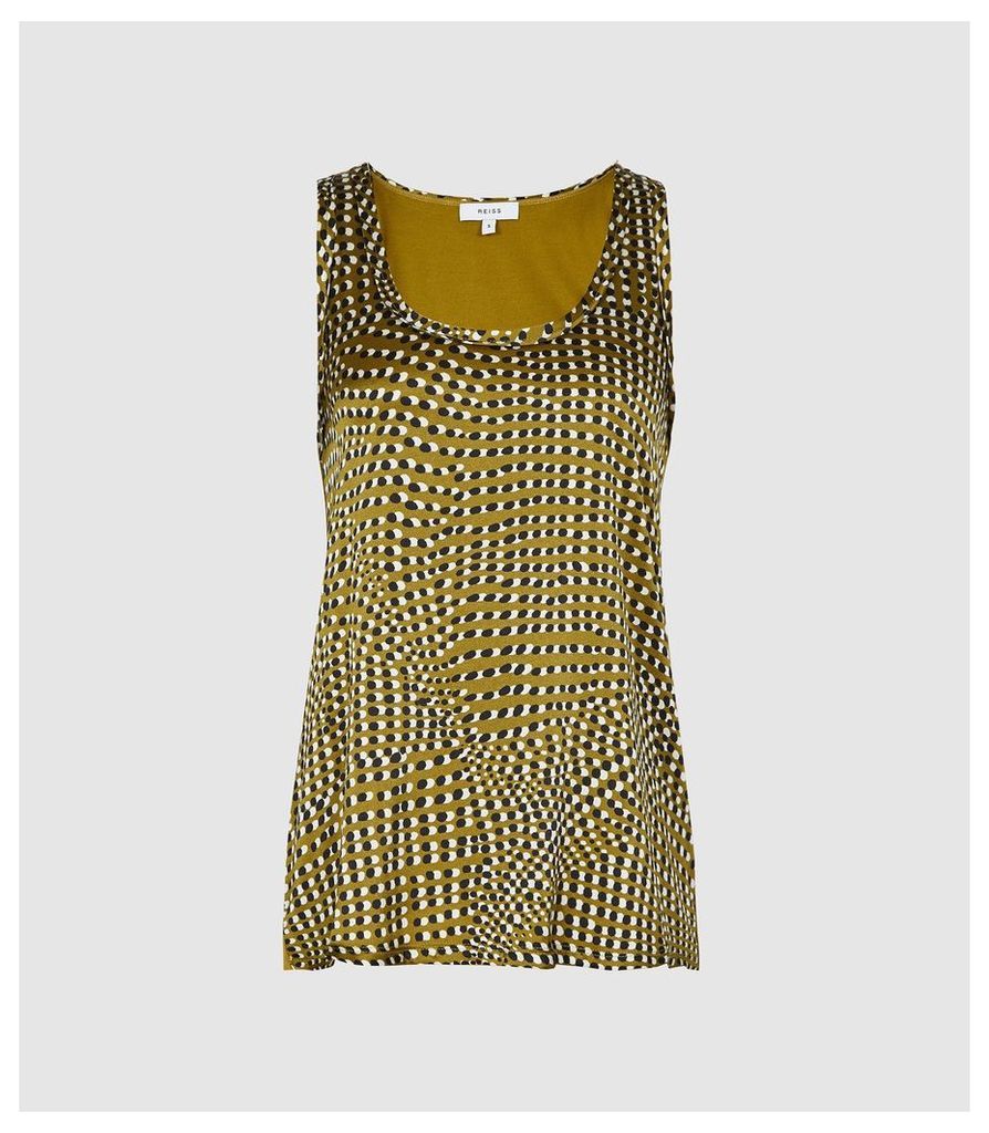 Reiss Remey - Spot Print Silk Front Vest in Khaki, Womens, Size XL