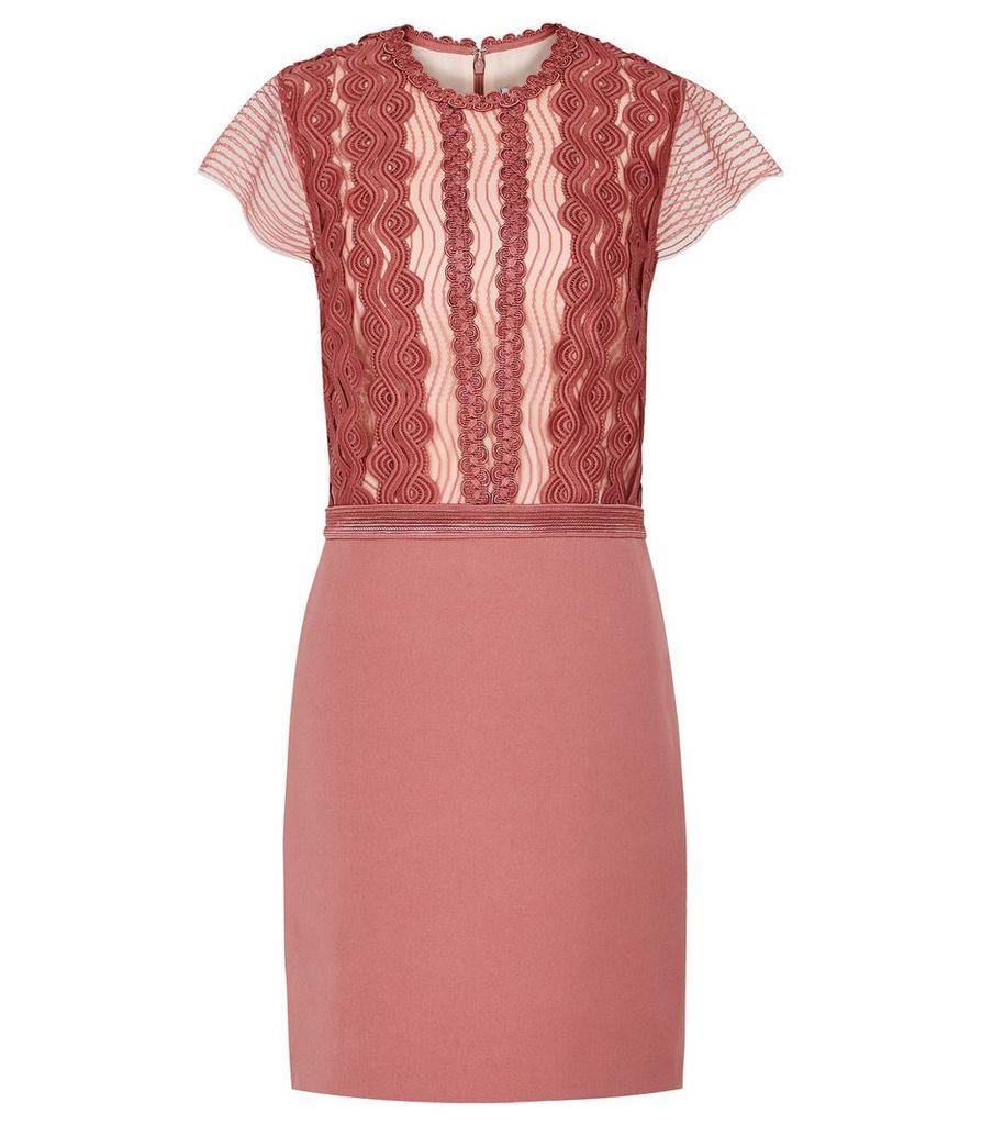 Reiss Veriana - Lace Bodice Dress in Pink, Womens, Size 16