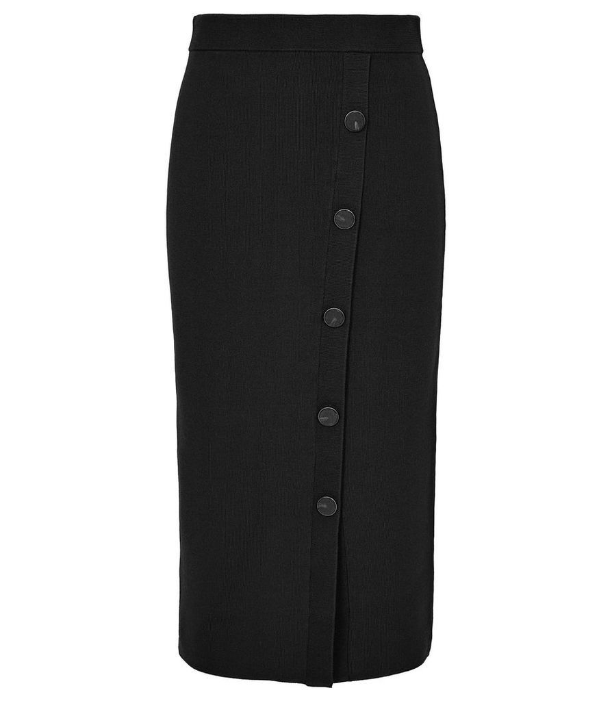 Reiss Hatty - Button Front Pencil Skirt in Black, Womens, Size XXL