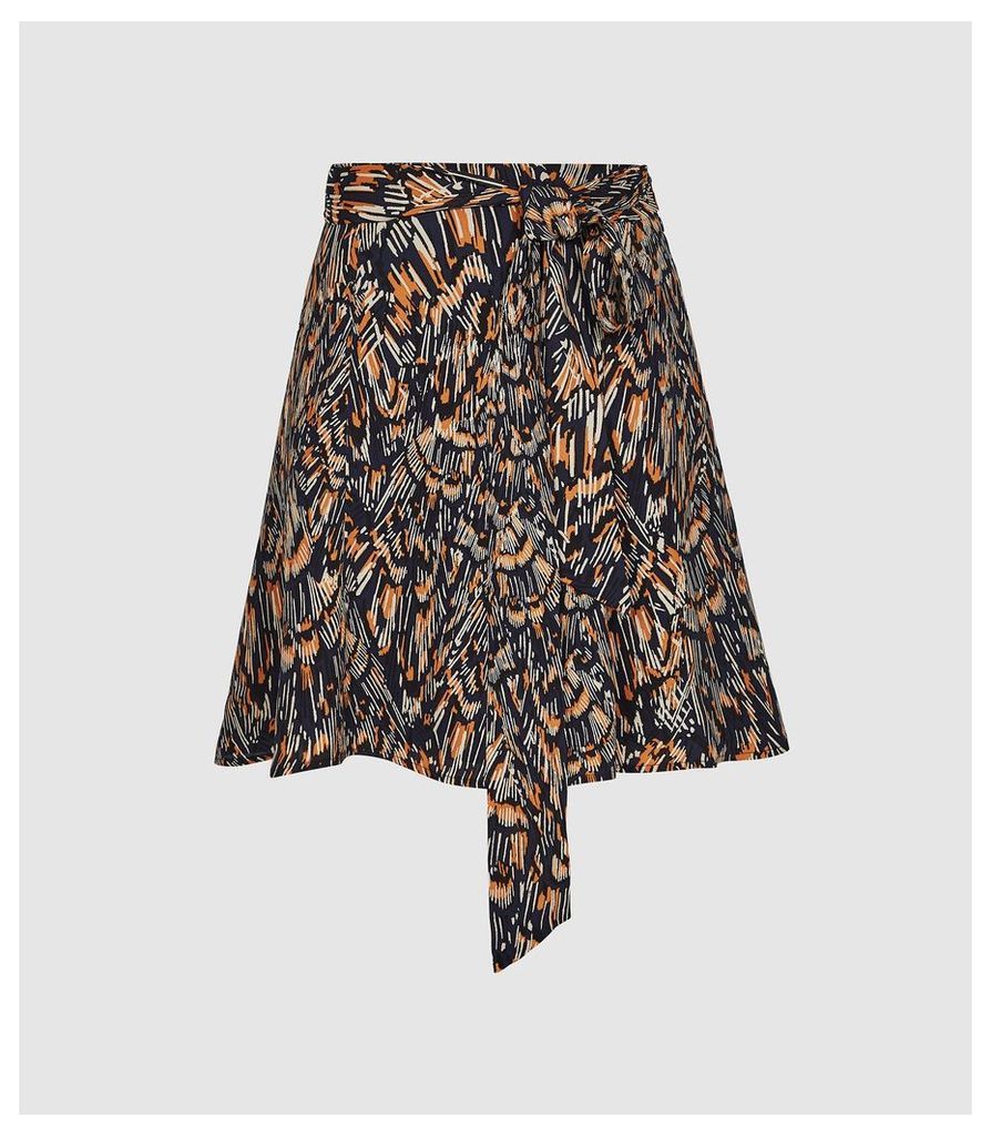 Reiss Yvette - Feather Printed Mini Skirt in Navy, Womens, Size 14