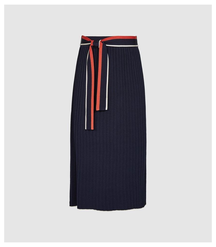 Reiss Mia - Knitted Knife Pleated Skirt in Navy, Womens, Size XXL