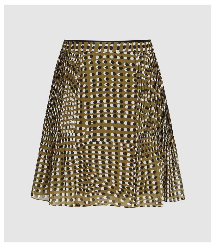 Reiss Ellie - Spot Print Flippy Skirt in Khaki, Womens, Size 14
