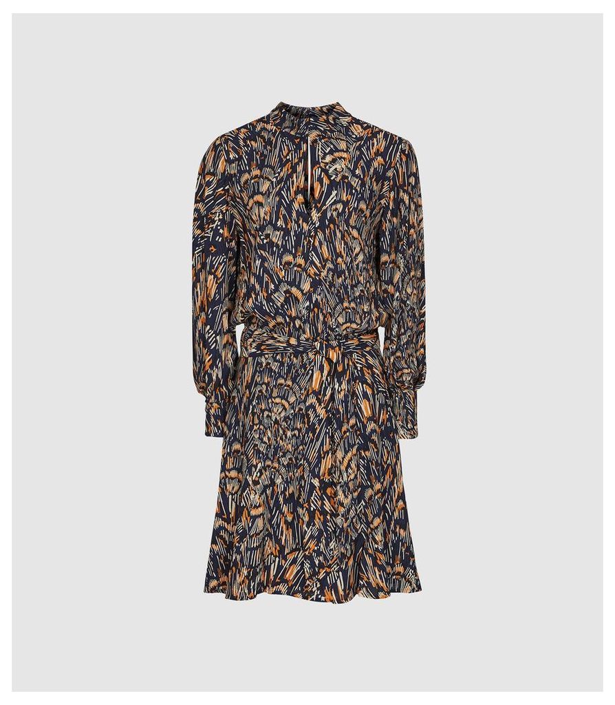 Reiss Lilia - Feather Printed Mini Dress in Navy, Womens, Size 16