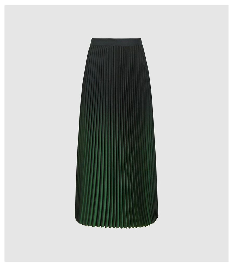 Reiss Marlie - Ombre Pleated Midi Skirt in Green, Womens, Size 14