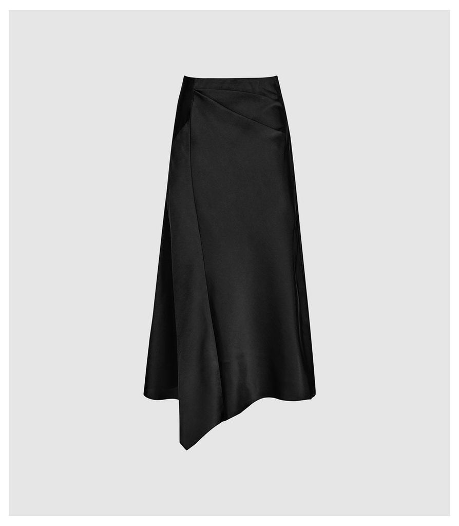 Reiss Aspen - Satin Slip Skirt in Black, Womens, Size 14
