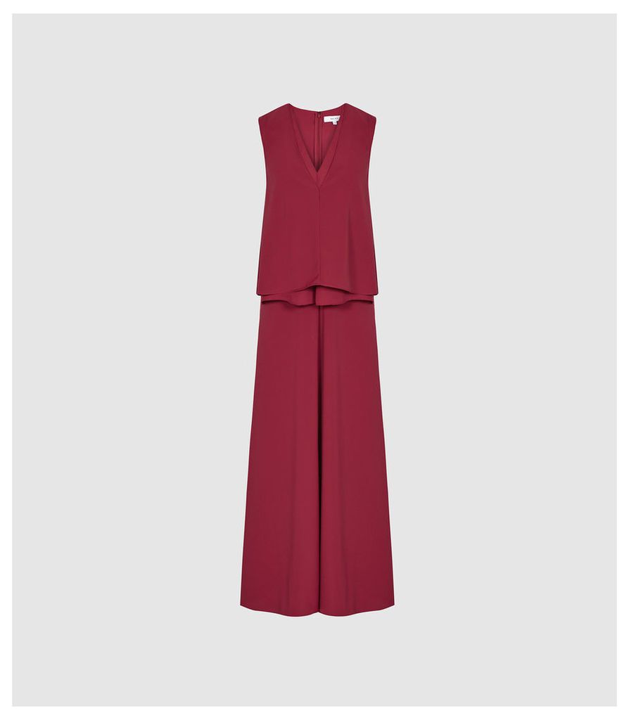 Reiss Viola - Layered Midi Dress in Berry, Womens, Size 16