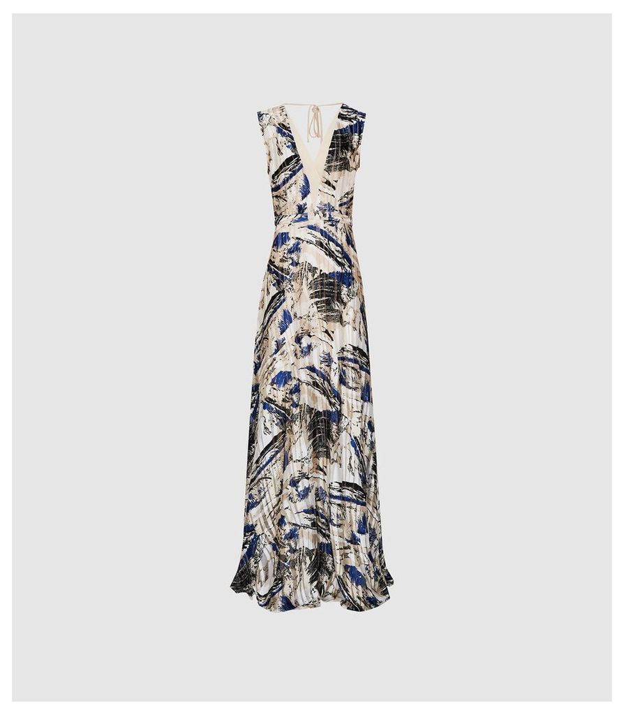 Reiss Alexi - Marble Printed Maxi Dress in Blue/white, Womens, Size 16