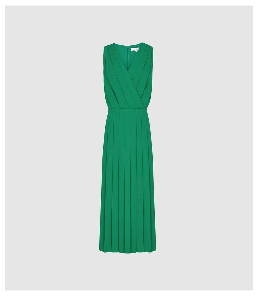 Reiss Mariona - Pleated Midi Dress in Green, Womens, Size 16
