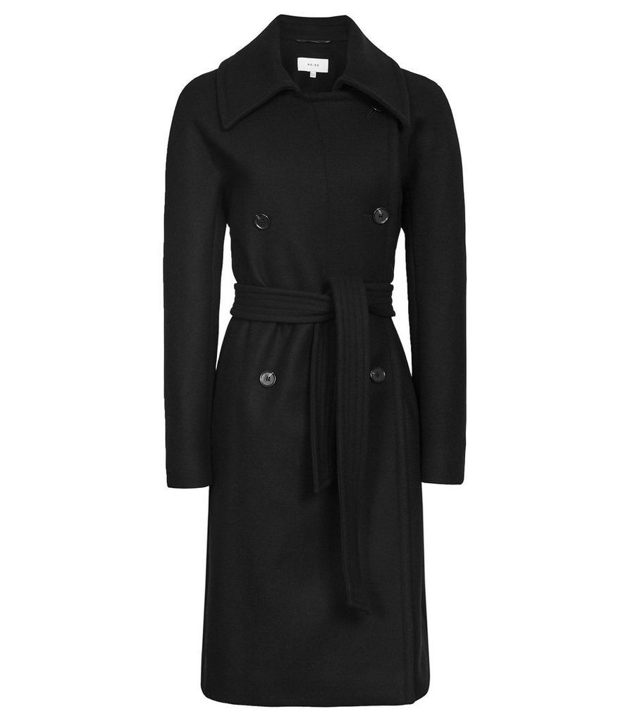 Reiss Eilish - Double Breasted Coat in Black, Womens, Size 14