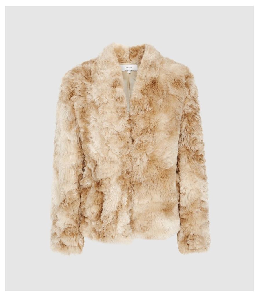 Reiss Millie Coat - Faux Fur Coat in Cream, Womens, Size XL