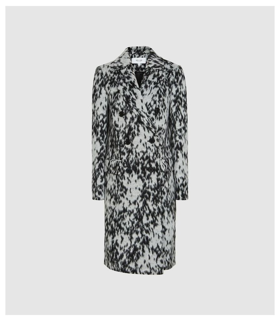 Reiss Dala - Double Breasted Animal Print Coat in Multi, Womens, Size 14