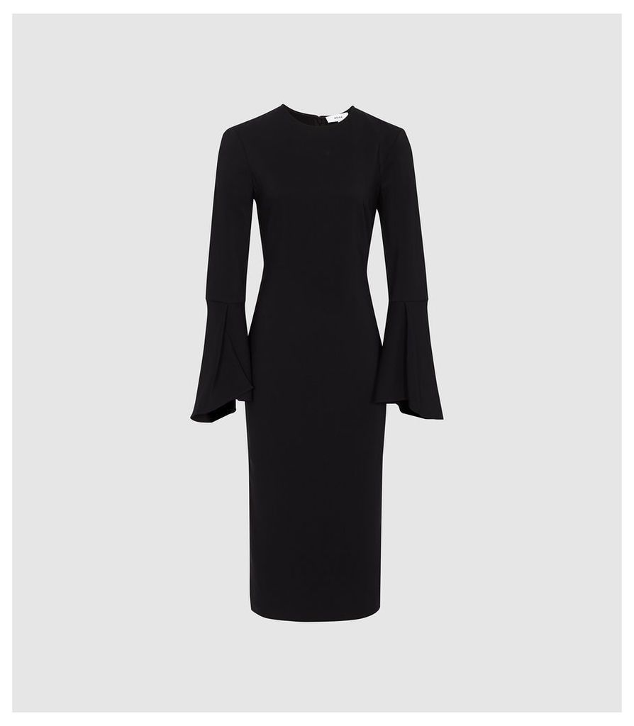 Reiss Annie - Flute Sleeve Bodycon Dress in Black, Womens, Size 16