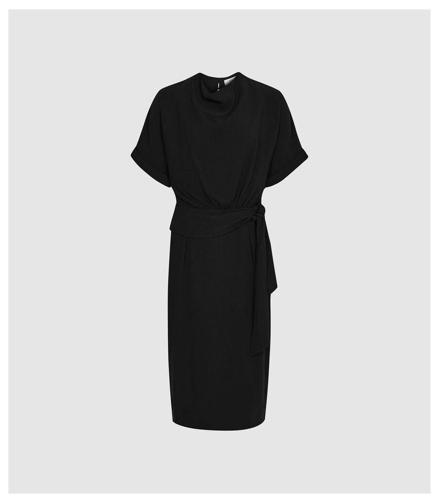 Reiss Lola - Short Sleeved Midi Dress in Black, Womens, Size 16