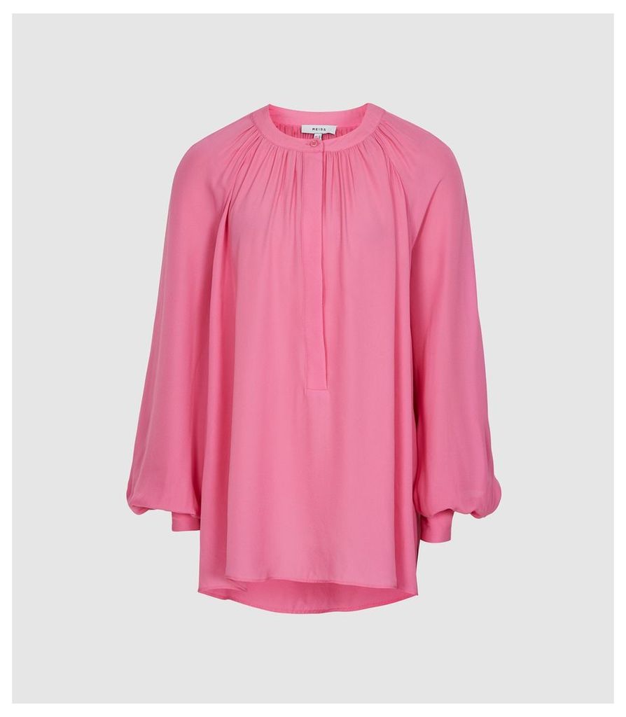 Reiss Gwen - Gather Detailed Blouse in Pink, Womens, Size 16