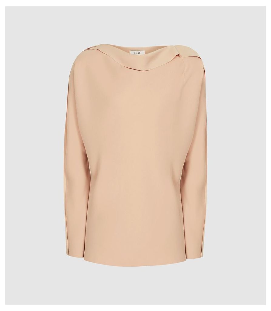 Reiss Elif - Drape Detailed Top in Nude, Womens, Size 16