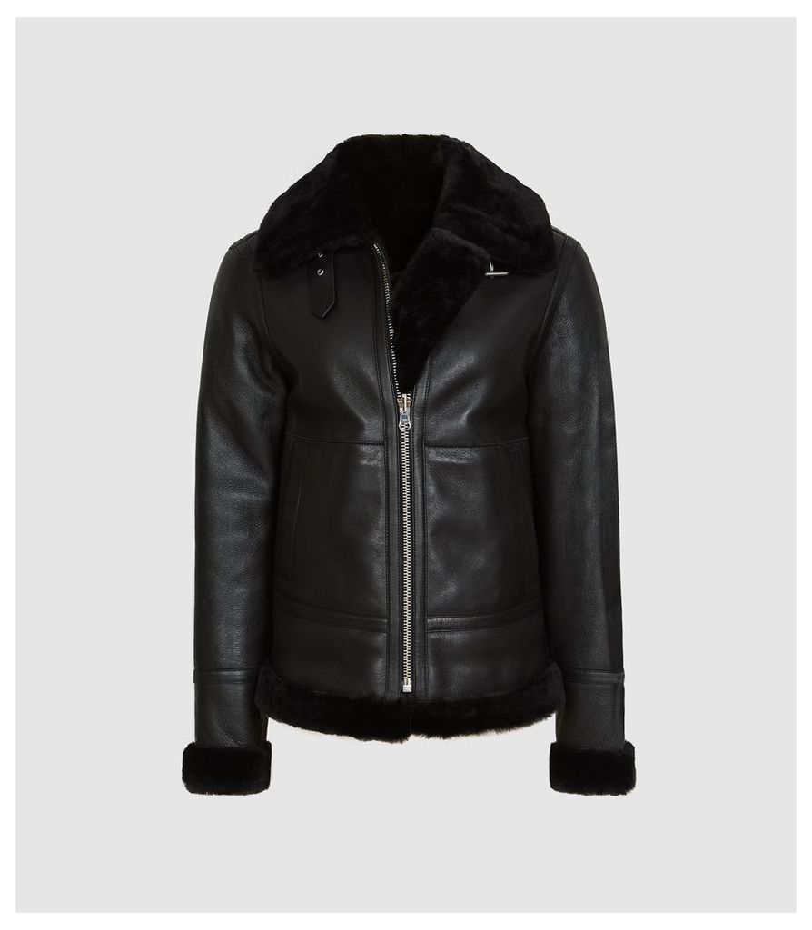 Reiss Belle - Reversible Shearling Jacket in Black, Womens, Size XL