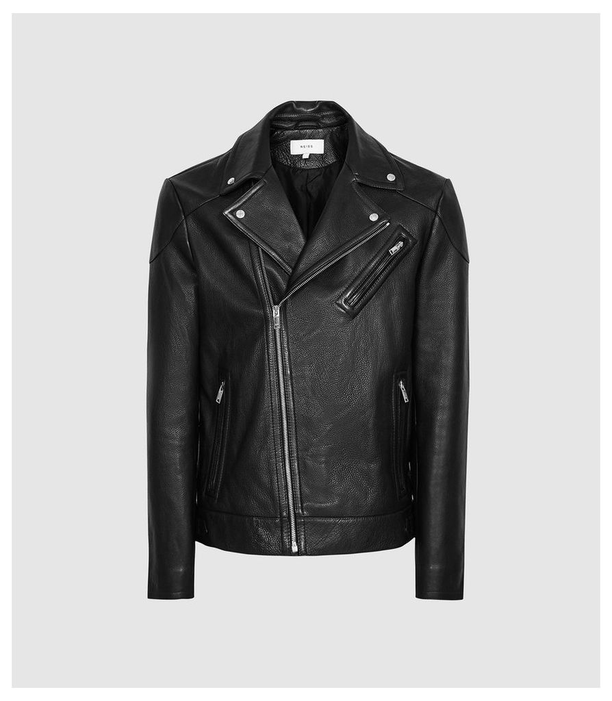 Reiss Mimo - Leather Biker Jacket in Black, Mens, Size XXL