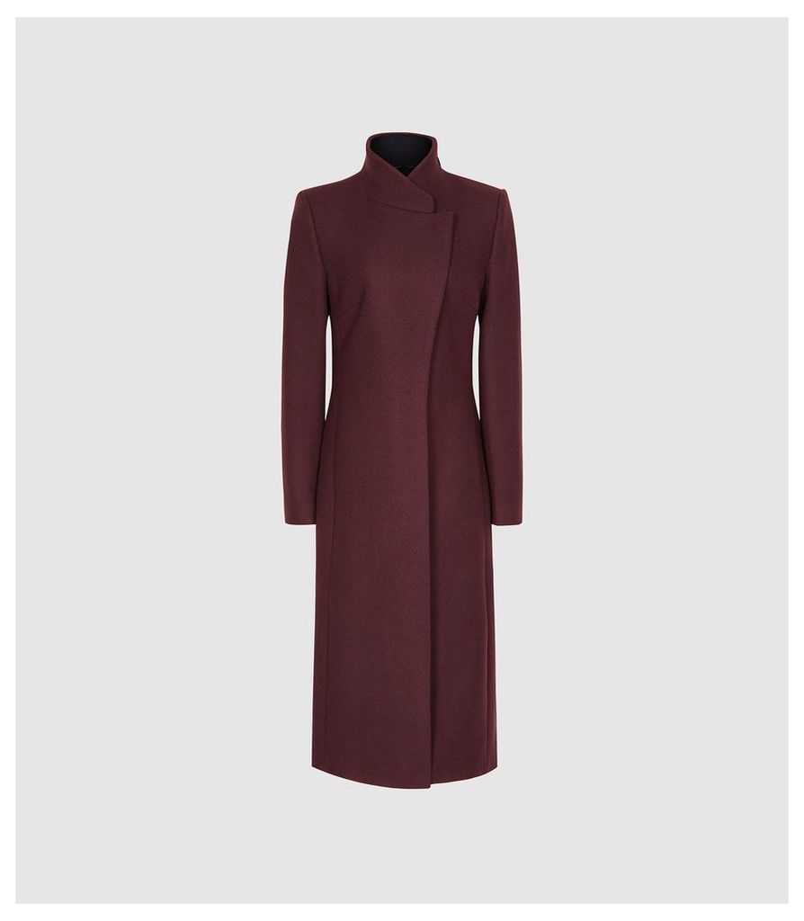 Reiss Mason - Wool Blend Longline Coat in Berry, Womens, Size 14