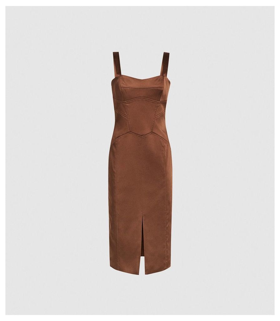 Reiss Madeleine - Structured Bodycon Dress in Chocolate, Womens, Size 16