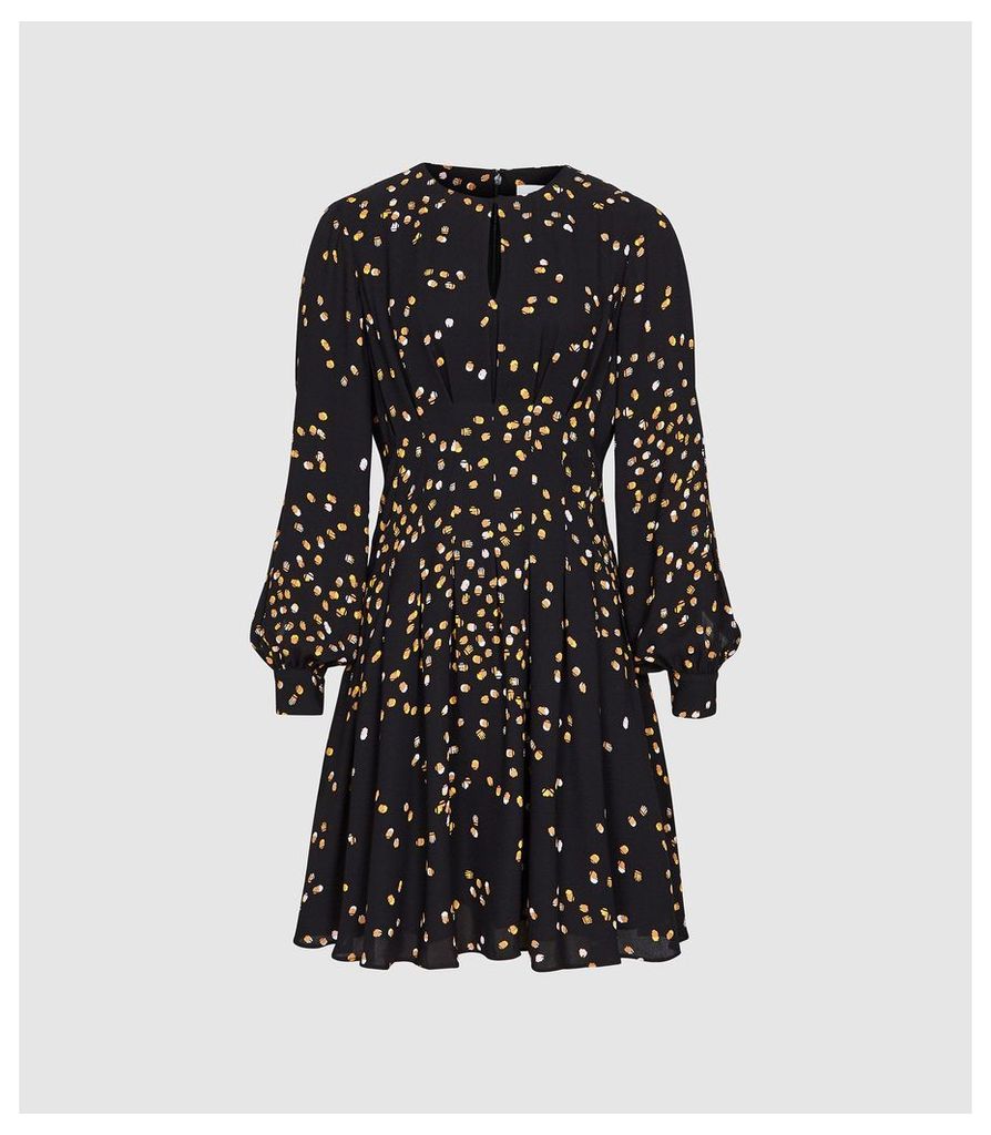 Reiss Arabella - Spot Printed Mini Dress in Black, Womens, Size 16