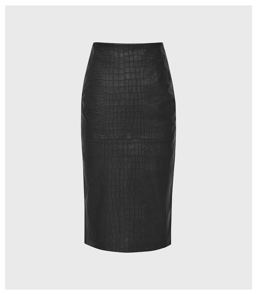 Reiss Arianne - Leather Paneled Pencil Skirt in Black, Womens, Size 10