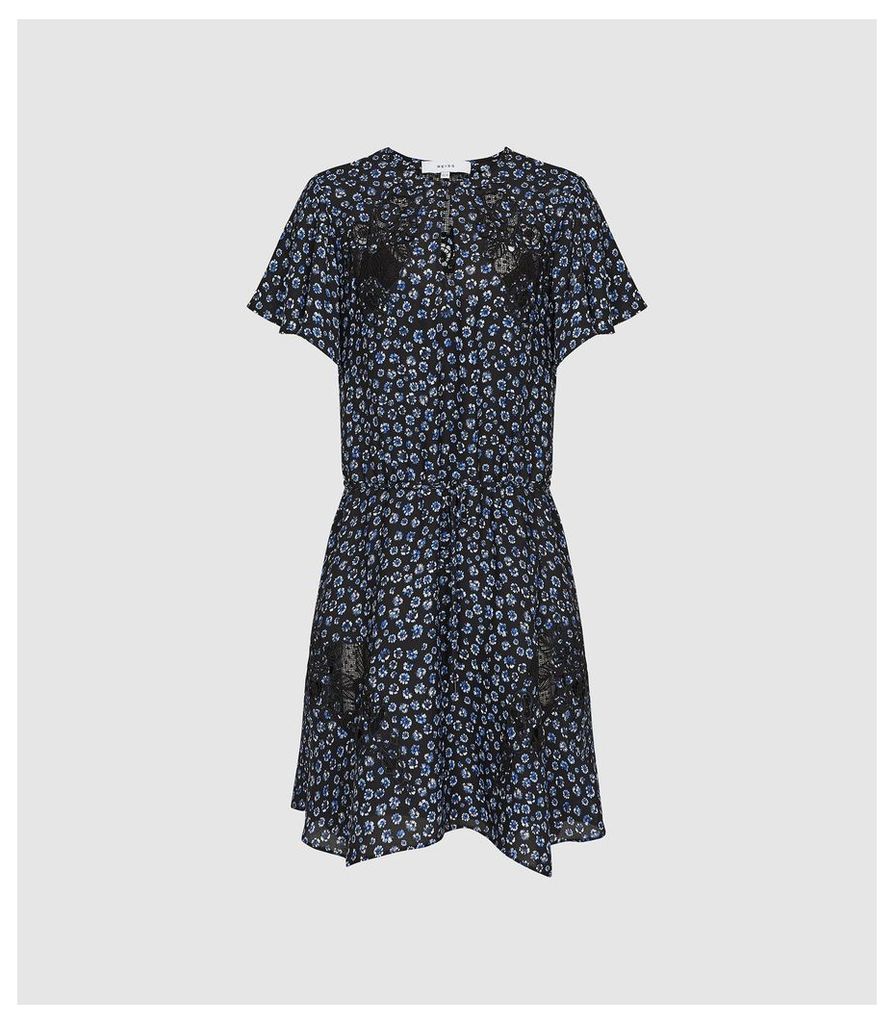 Reiss Amalia - Floral Printed Dress in Blue, Womens, Size 16