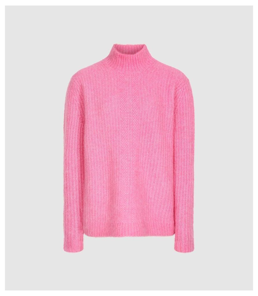 Reiss Elsie - Chunky Ribbed Turtleneck Jumper in Pink, Womens, Size L