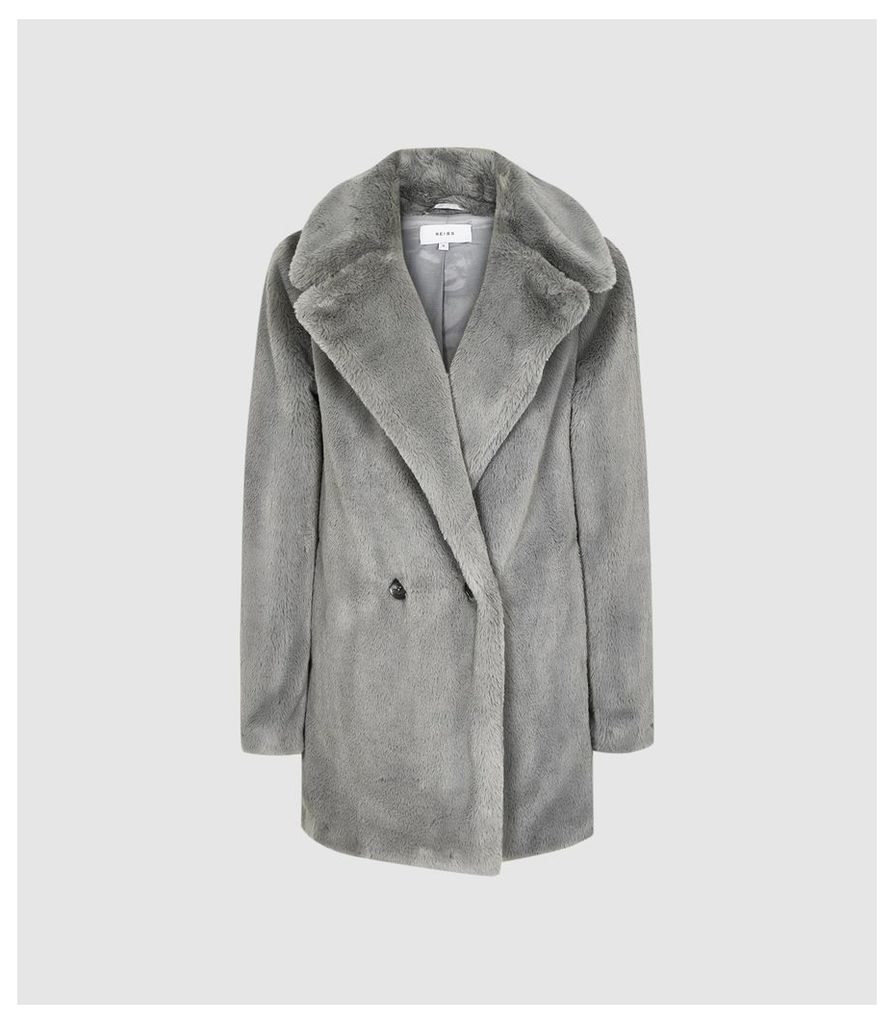 Reiss Lexington - Faux Fur Coat in Grey, Womens, Size XL