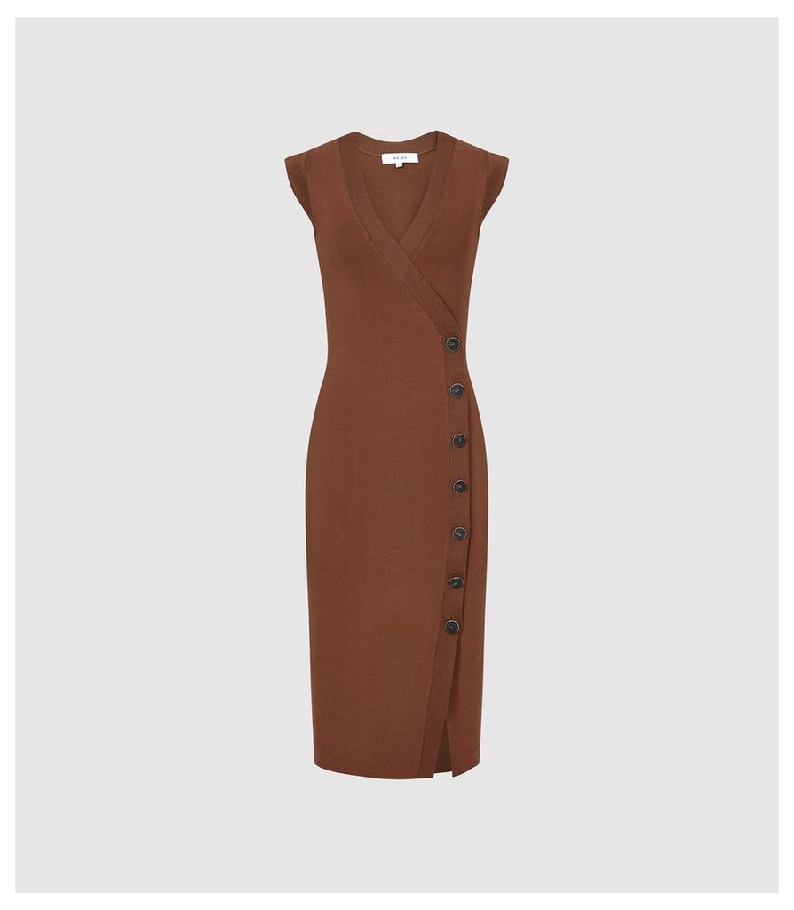 Reiss Eleni - Knitted Bodycon Dress in Caramel, Womens, Size XL