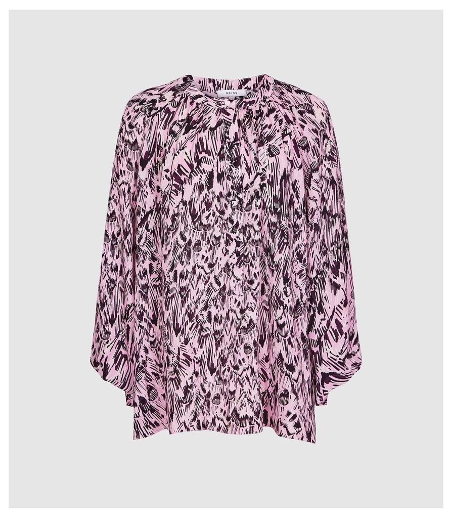 Reiss Gwen Print - Gather Detailed Blouse in Pink, Womens, Size 16