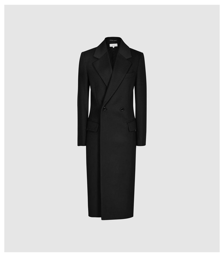Reiss Sabel - Wool Blend Overcoat in Black, Womens, Size 14