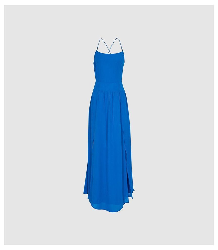 Reiss Fenna - Cross Back Midi Dress in Blue, Womens, Size 14