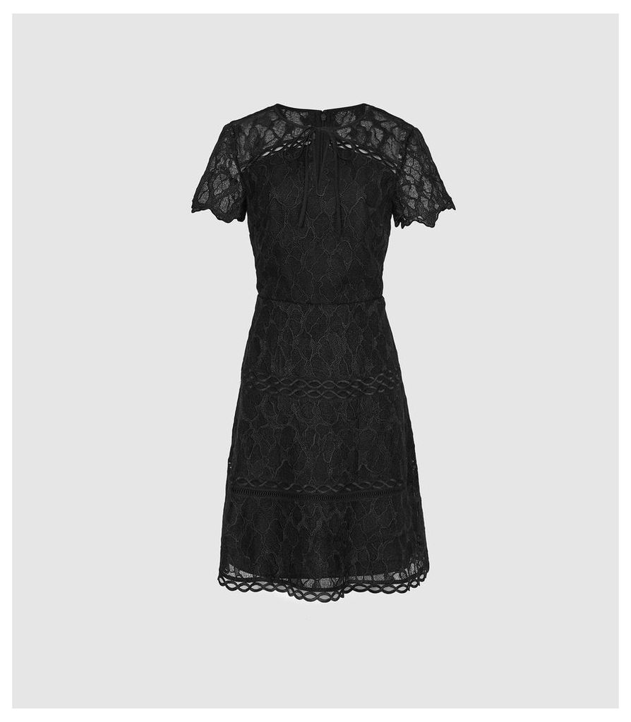 Reiss Czara - Lace Midi Dress in Black, Womens, Size 16