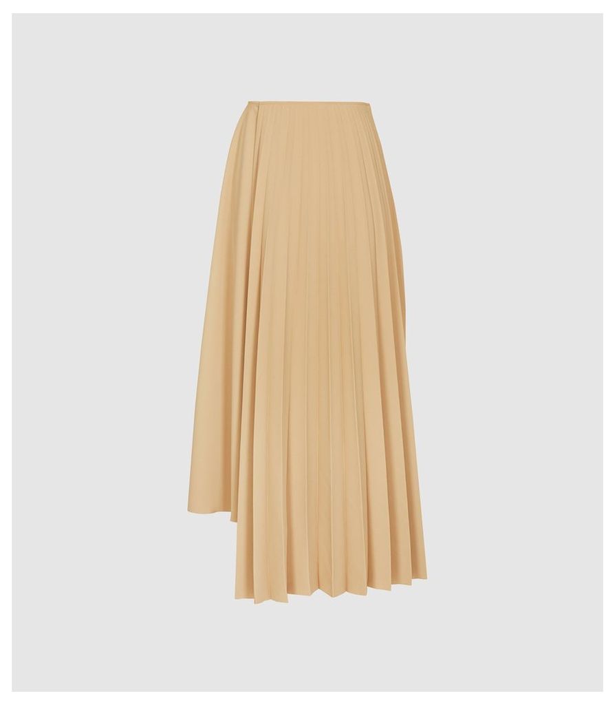 Reiss Ruby - Pleated Twill Midi Skirt in Neutral, Womens, Size 14