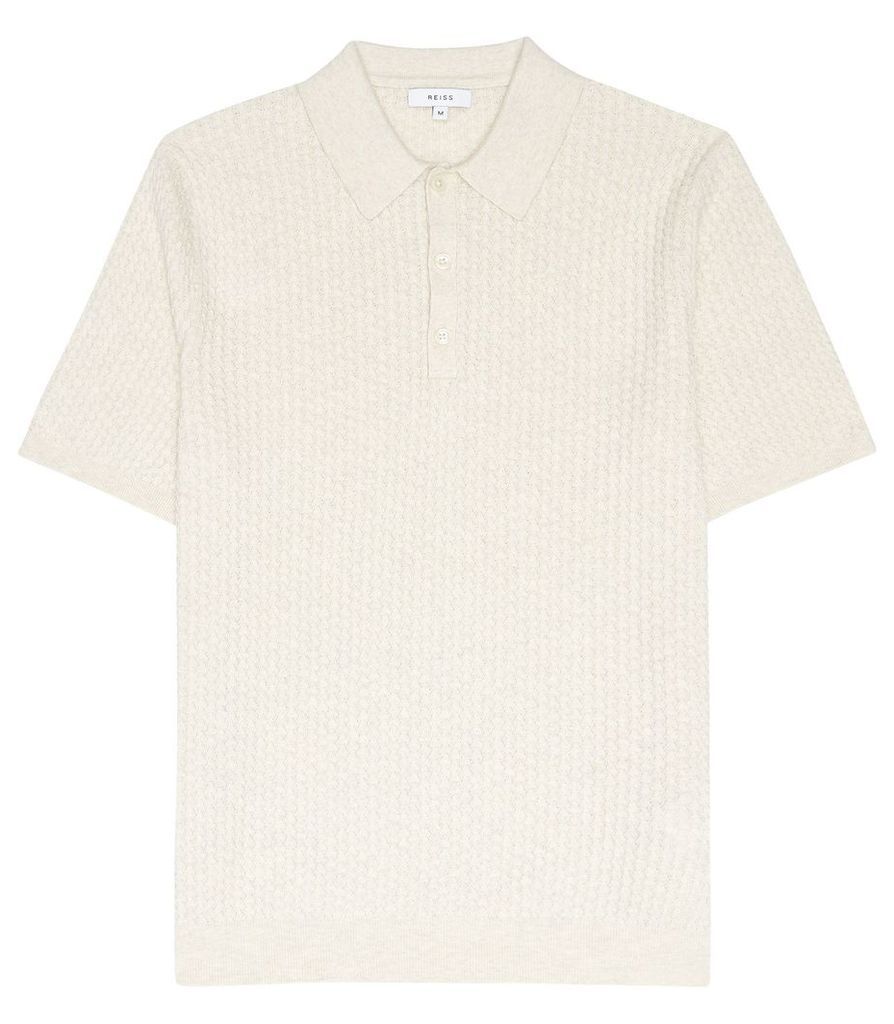 Reiss Alfred - Textured Polo Shirt in Oatmeal, Mens, Size XXL