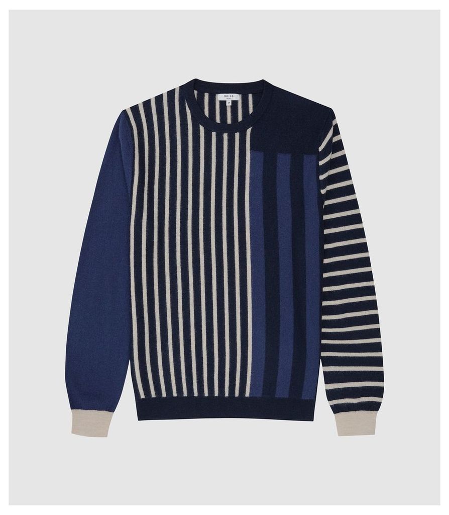 Reiss Andy - Striped Crew Neck Jumper in Blue, Mens, Size XXL