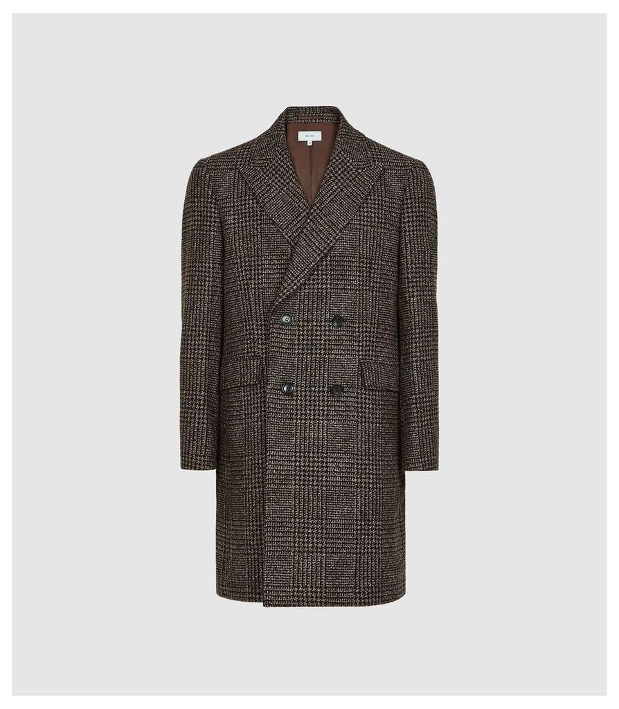 Reiss Merit - Checked Double Breasted Coat in Brown, Mens, Size XXL