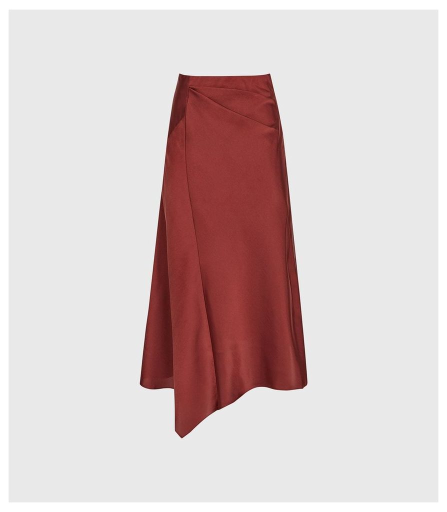 Reiss Aspen - Satin Slip Skirt in Red, Womens, Size 14